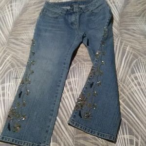 Worn once, stone studded cropped jeans